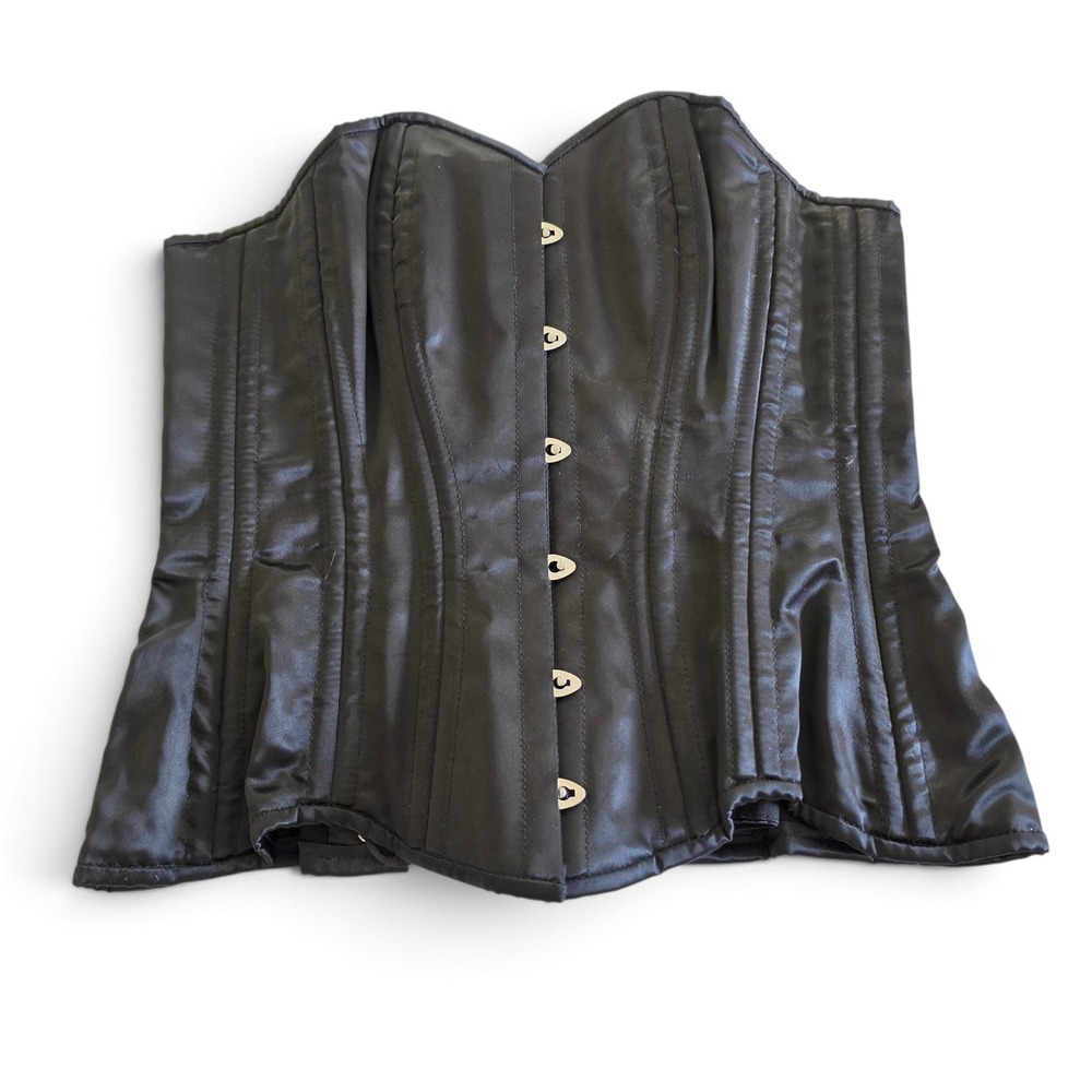 Orchard Corset Black Satin Steel Boned Corset Size 26in Romantic, WhimsiGoth